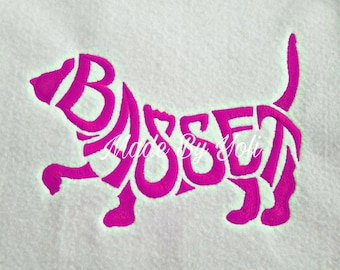 Embroidery Design Digitized  Basset Hound Text Fill 5 x 7