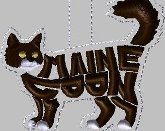 Embroidery Design Digitized Maine Coon Cat Keychain 4 x 4