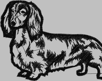 Long Haired Dachshund 4 x 4 Embroidery Design Digitized