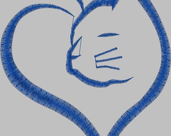 Single Cat Heart 4 x 4 Embroidery Design Digitized