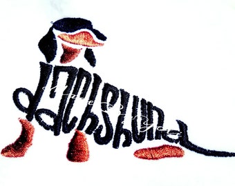 Embroidery Design Digitized Dachshund Black and Tan Text Fill 4 x 4