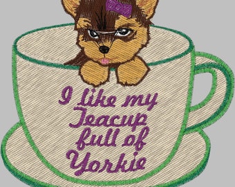 Embroidery Design Digitized Teacup Yorkie 5 X 7 Filled Stitch