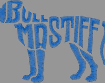Embroidery Design Digitized Bull Mastiff Text Fill 4 x 4