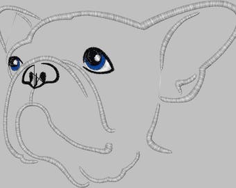 Bulldog 4 x 4 Outline Embroidery Design Digitized