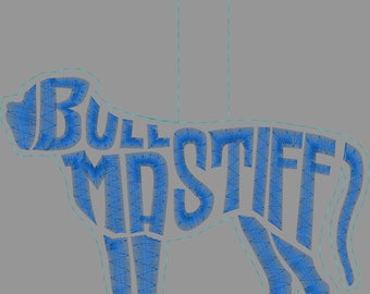 Embroidery Design Digitized Bull Mastiff Text Fill Keychain 4 x 4