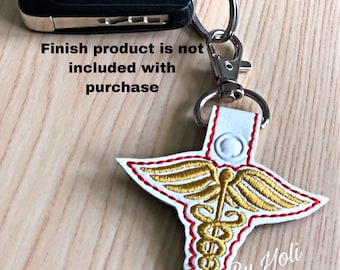Embroidery Design Digitized Caduceus Medical Symbol Keychain 4 x 4
