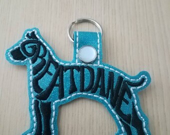 Embroidery Design Digitized Great Dane Text Fill Keychain 4 x 4