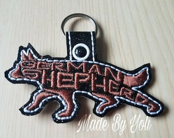 Embroidery Design Digitized German Shepherd Text Fill Keychain 4 x 4