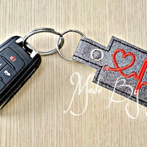 Embroidery Design Digitized Heartbeat Stethoscope Keychain 4 x 4