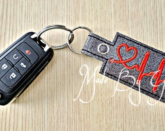 Embroidery Design Digitized Heartbeat Stethoscope Keychain 4 x 4