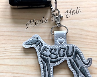 Embroidery Design Digitized Rescue Greyhound Text Fill Keychain 4 x 4