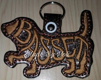 Embroidery Design Digitized Basset Hound Text Fill Keychain 4 x 4