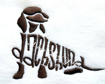 Embroidery Design Digitized Dachshund Solid Tan Text Fill 4 x 4