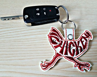 Embroidery Design Digitized Chicken Text Fill Keychain 4 x 4