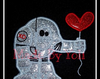 Valentine Robot 4 x 4 Applique Embroidery Design Digitized
