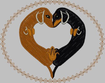 Dachshund Love 4 x 4 Embroidery Design Digitized