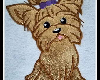 Embroidery Design Digitized Yorkie with Bow Applique 5 x 7