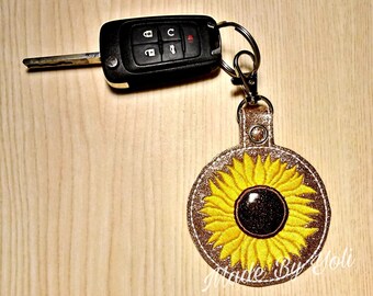 Embroidery Design Digitized Sunflower Applique Keychain 4 x 4