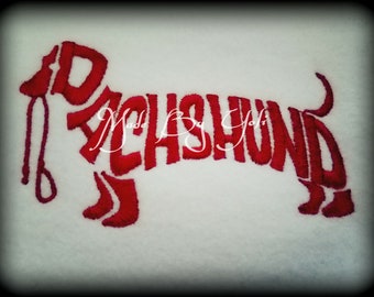 Embroidery Design Digitized Dachshund Leash Text Fill 4 x 4