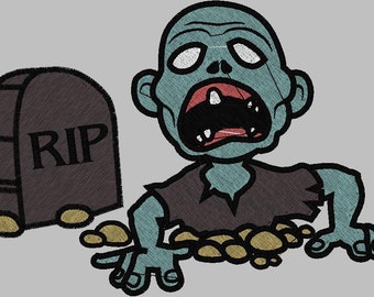 Zombie in Ground 5 x 7 Full Stitch  Embroidery Design Digitized