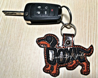 Embroidery Design Digitized Doxie Black and Tan Text Fill Keychain 4 x 4