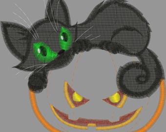 Pumpkin Kitten Applique 4 x 4 Embroidery Design Digitized