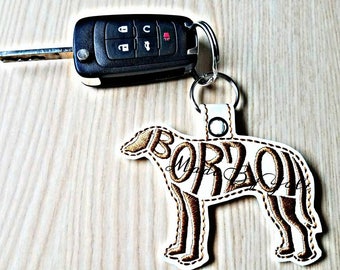 Embroidery Design Digitized Borzoi Text Fill Keychain 4 x 4