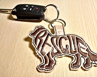 Embroidery Design Digitized Collie Rescue Text Fill Keychain 4 x 4