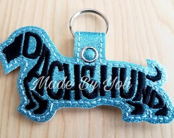 Embroidery Design Digitized Wire Hair Dachshund Text Fill Keychain 4 x 4