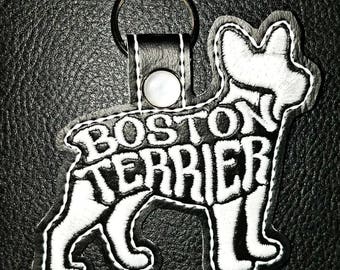 Embroidery Design Digitized Boston Terrier Text Fill Keychain 4 x 4