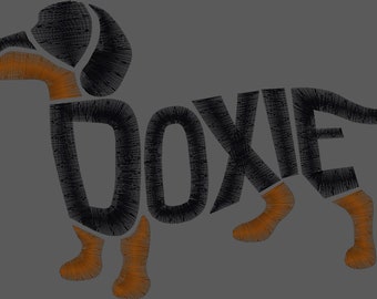 Embroidery Design Digitized Doxie Black and Tan Text Fill  4 x 4
