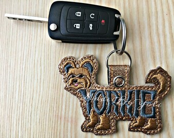 Embroidery Design Digitized Yorkie Two Tone Text Fill Keychain 4 x 4