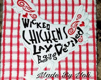 Embroidery Design Digitized Wicked Chickens Lay Deviled Eggs Applique 4 x 4