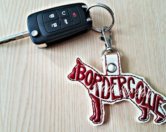 Embroidery Design Digitized Border Collie Version 2 Text Fill Keychain 4 x 4