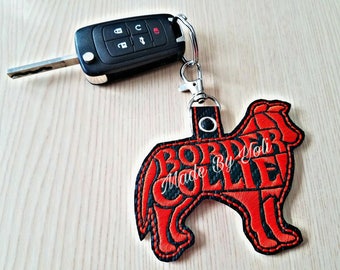 Embroidery Design Digitized Border Collie Text Fill Keychain 4 x 4