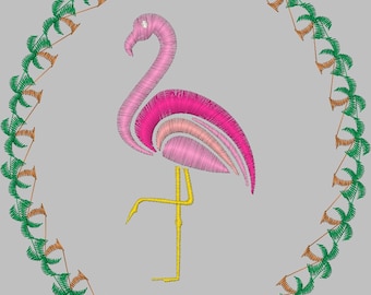 Embroidery Design Digitized Flamingo Palm Tree 5 x 7