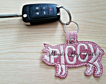 Embroidery Design Digitized  Piggy Text Fill Keychain 4 x 4