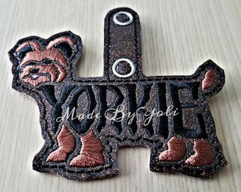 Embroidery Design Digitized Yorkie Two Tone with Docked Tail Text Fill Keychain 4 x 4