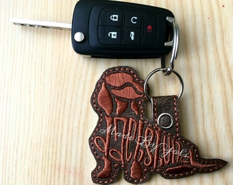 Embroidery Design Digitized Dachshund Solid Tan Text Fill Keychain 4 x 4
