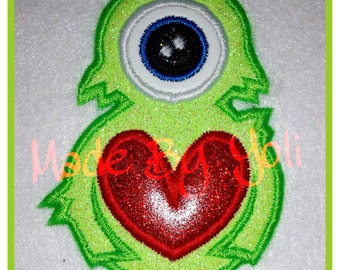 Valentine One Eye Monster 4x4 Embroidery Design Digitized