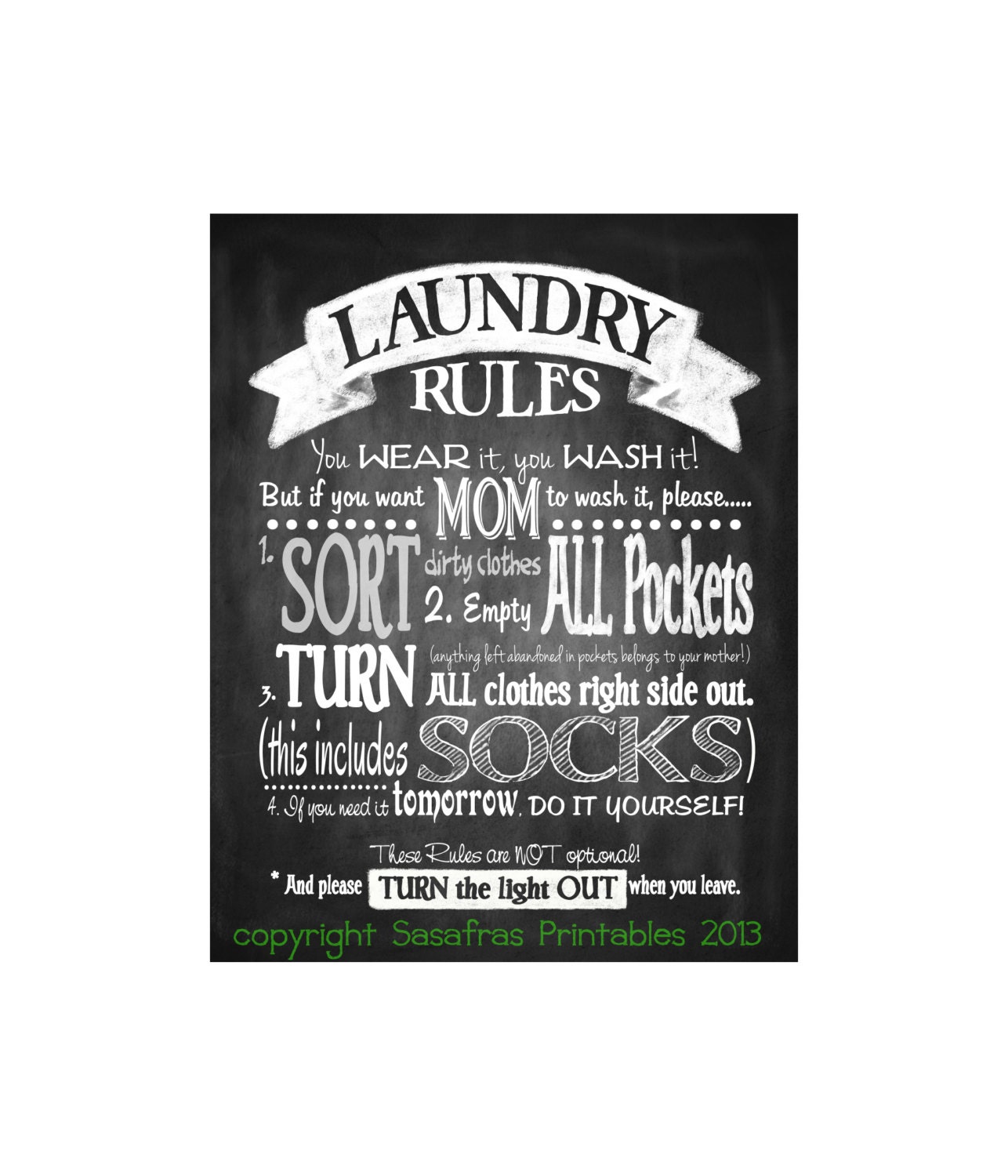 Laundry Sign Chalkboard style Laundry Rules