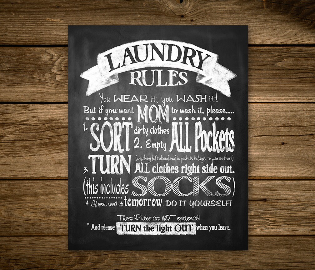 Printable Chalkboard Laundry Rules Sign Home Decor Signage Etsy