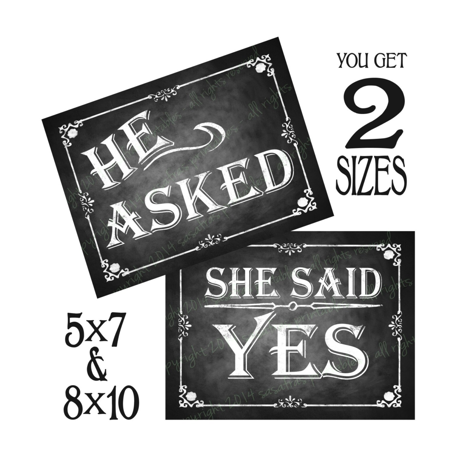 He Asked She Said Yes Printable Chalkboard Wedding Signs - Etsy
