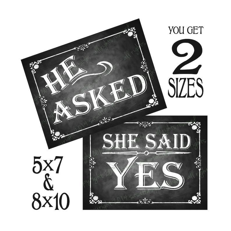 He Asked She Said Yes Printable Chalkboard Wedding Signs - Etsy