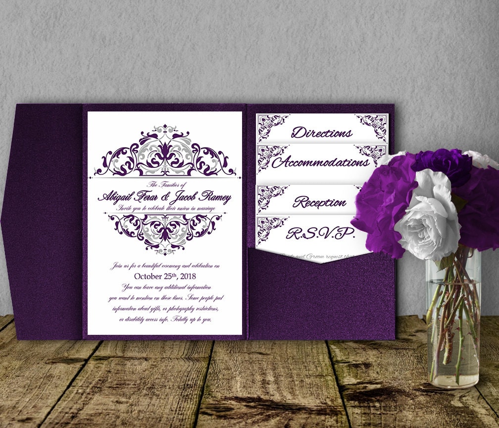 Silver Purple Wedding Invitation Template Kit Invitation | Etsy
