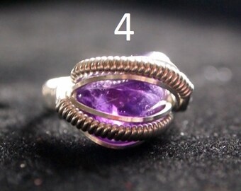 Amethyst Wire Wrapped Sterling Silver Ring - 5 Designs to Choose From!  Tumbled, Cab, Faceted, Crystal Chip - Custom Made in Any Size