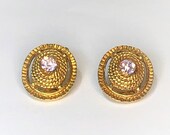 Vintage Gold Clip On Earrings. Antique Ovals With Purple Center Crystal. Classic Art Deco Jewelry. Small Light Weight Elegance. Sale