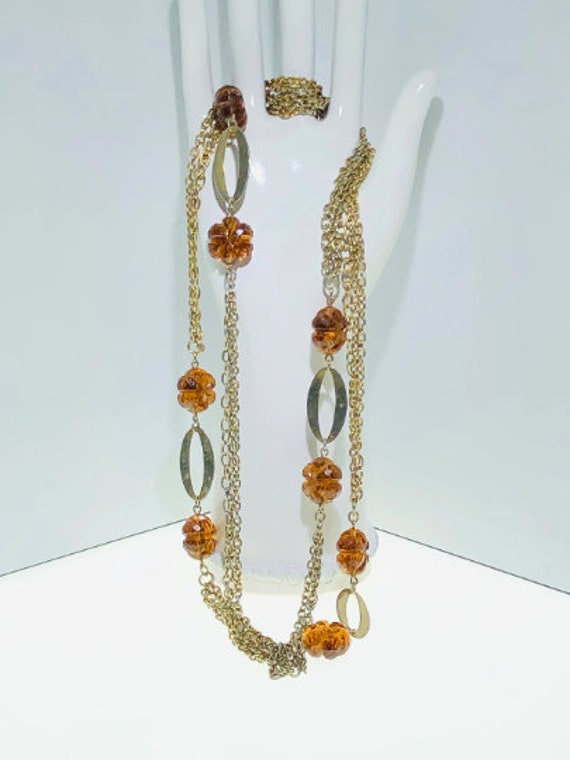 Vintage 46" Brown & Gold Crystal Necklace.  Art D… - image 6