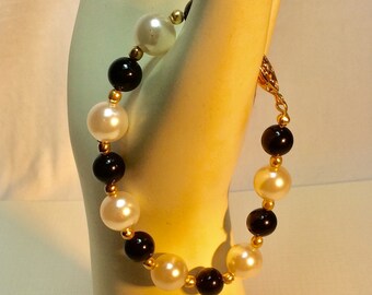 Vintage Pearl And Jet Bracelet