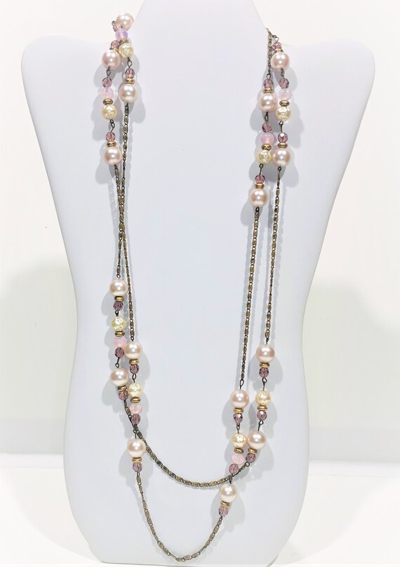 Vintage 58" Closed End Pink Pearl Necklace.  Purp… - image 6